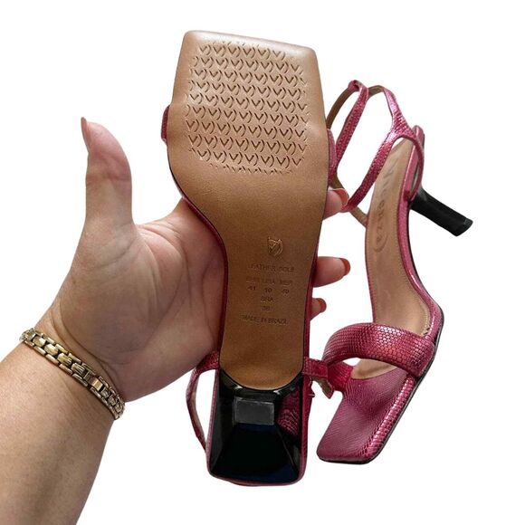 Anthropologie Strappy Metallic Heels 10 Pink NEW - Picture 6 of 8